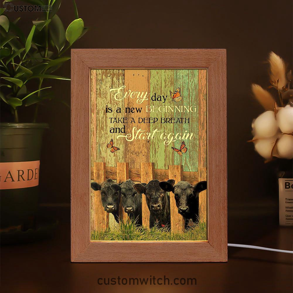 Angus Cow Everyday Is A New Beginning Frame Lamp Art - Christian Art - Bible Verse Art - Religious Home Decor
