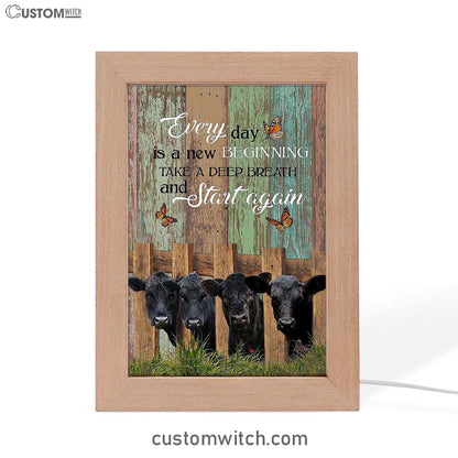 Angus Cow Everyday Is A New Beginning Frame Lamp Art - Christian Art - Bible Verse Art - Religious Home Decor