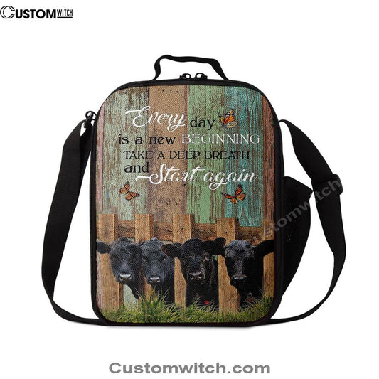 Angus Cow Everyday Is A New Beginning Lunch Bag, Christian Lunch Bag For School, Picnic, Religious Lunch Bag
