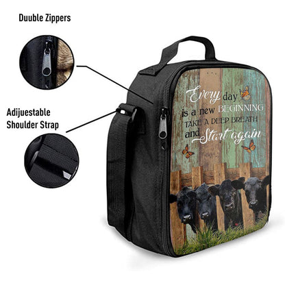 Angus Cow Everyday Is A New Beginning Lunch Bag, Christian Lunch Bag For School, Picnic, Religious Lunch Bag