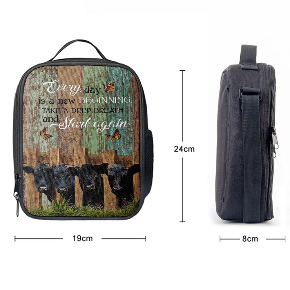Angus Cow Everyday Is A New Beginning Lunch Bag, Christian Lunch Bag For School, Picnic, Religious Lunch Bag