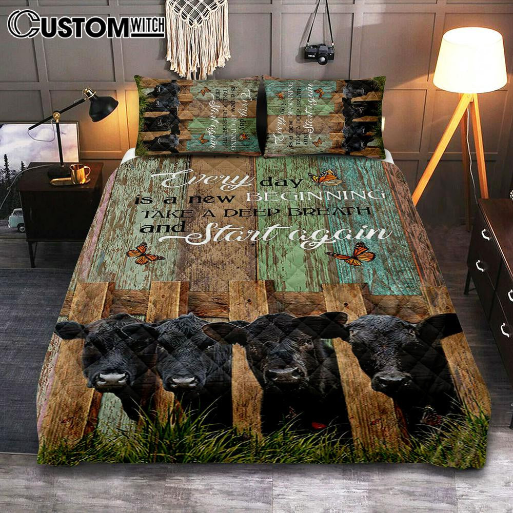 Angus Cow Everyday Is A New Beginning Quilt Bedding Set Art - Christian Art - Bible Verse Bedroom - Religious Home Decor