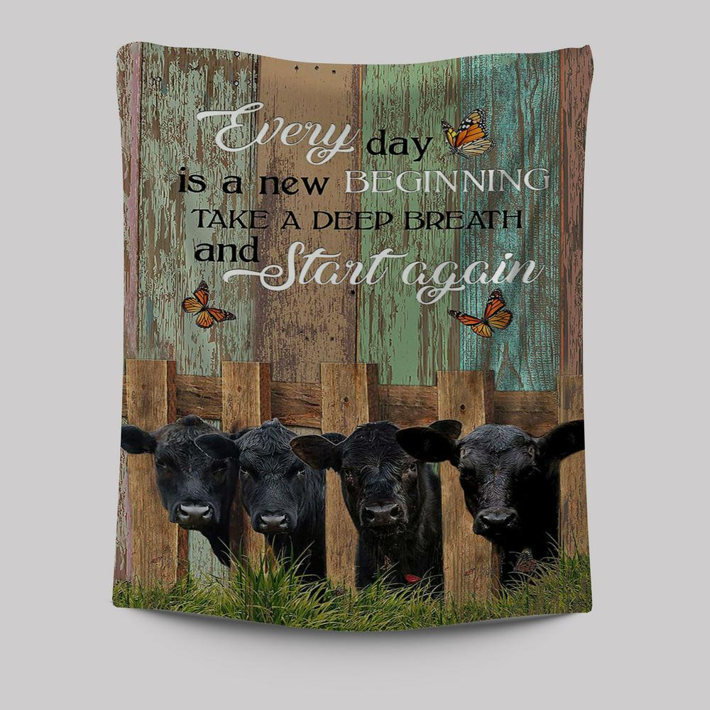 Angus Cow Everyday Is A New Beginning Tapestry Art - Christian Art - Bible Verse Wall Art - Religious Home Decor