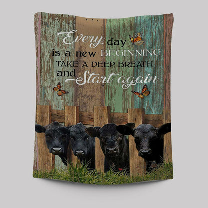 Angus Cow Everyday Is A New Beginning Tapestry Art - Christian Art - Bible Verse Wall Art - Religious Home Decor