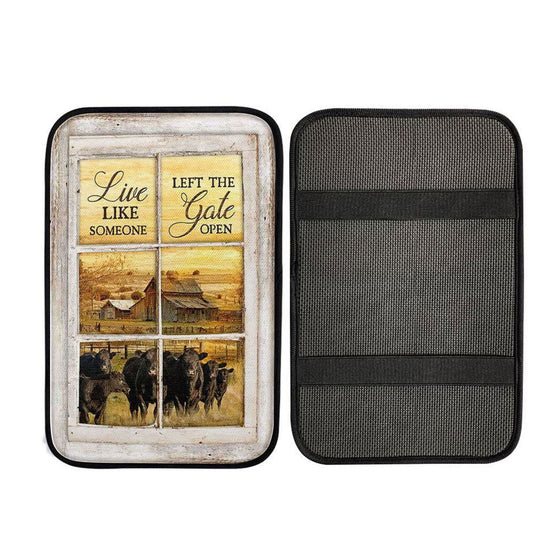 Angus Cow Live Like Someone Left The Gate Open Car Center Console Cover, Christian Car Interior Accessories