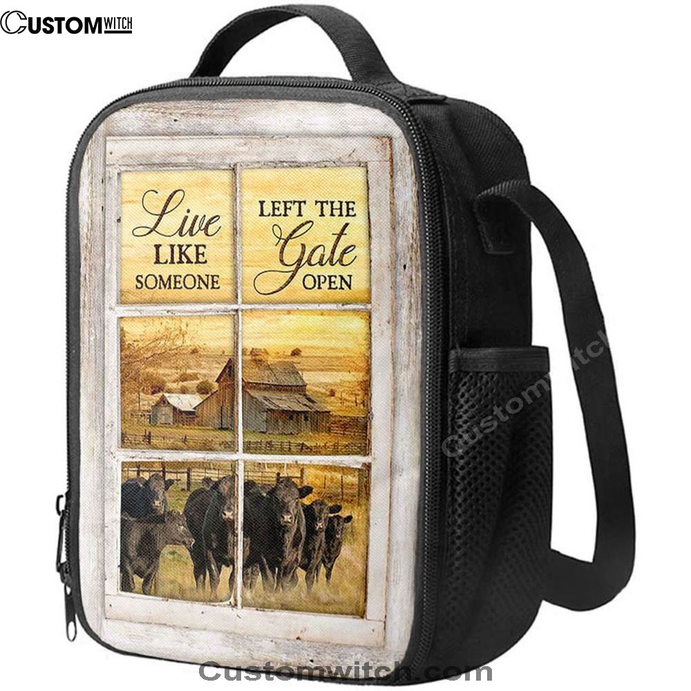 Angus Cow Live Like Someone Left The Gate Open Lunch Bag, Christian Lunch Bag For School, Picnic, Religious Lunch Bag