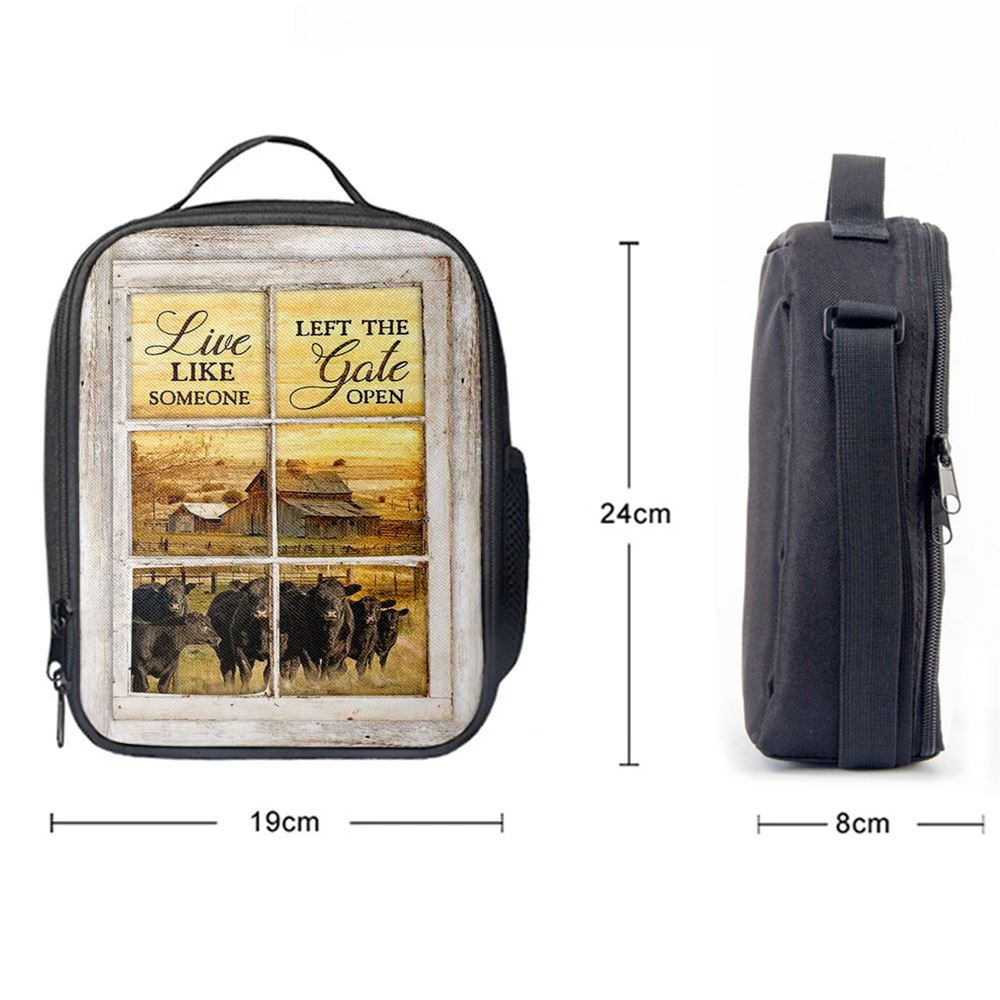 Angus Cow Live Like Someone Left The Gate Open Lunch Bag, Christian Lunch Bag For School, Picnic, Religious Lunch Bag