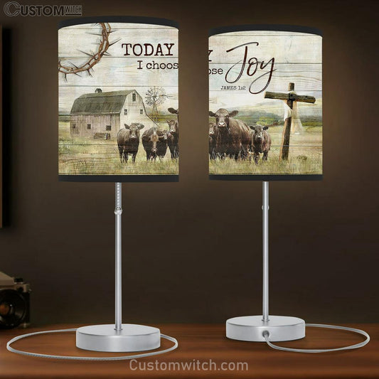 Angus Cow Today I choose joy Table Lamb Gift - Bible Verse Table Lamb - Religious Bedroom Decor