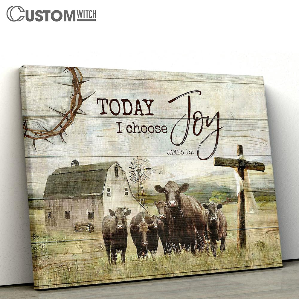 Angus Cow Today I choose joy Canvas Wall Art - Bible Verse Canvas - Religious Prints