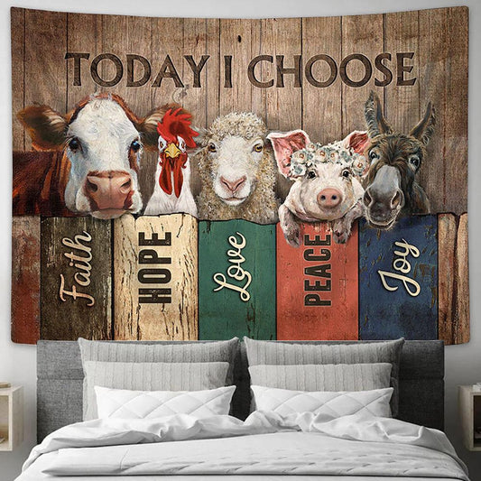 Animal farm Today I choose joy Tapestry Wall Art - Bible Verse Tapestry - Religious Tapestry Wall Hanging