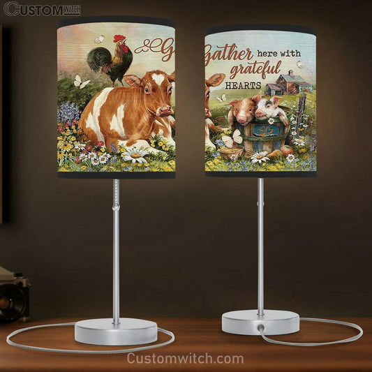 Animals Farm Gather Here With Grateful Hearts Table Lamb Gift - Bible Verse Table Lamb - Religious Bedroom Decor