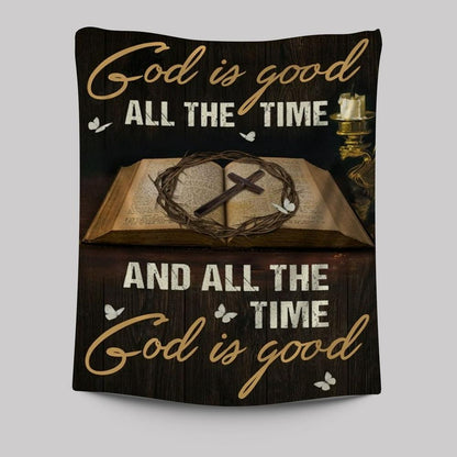 Antique Bible, Crown Of Thorn Painting, Cross, God Is Good All The Time Tapestry