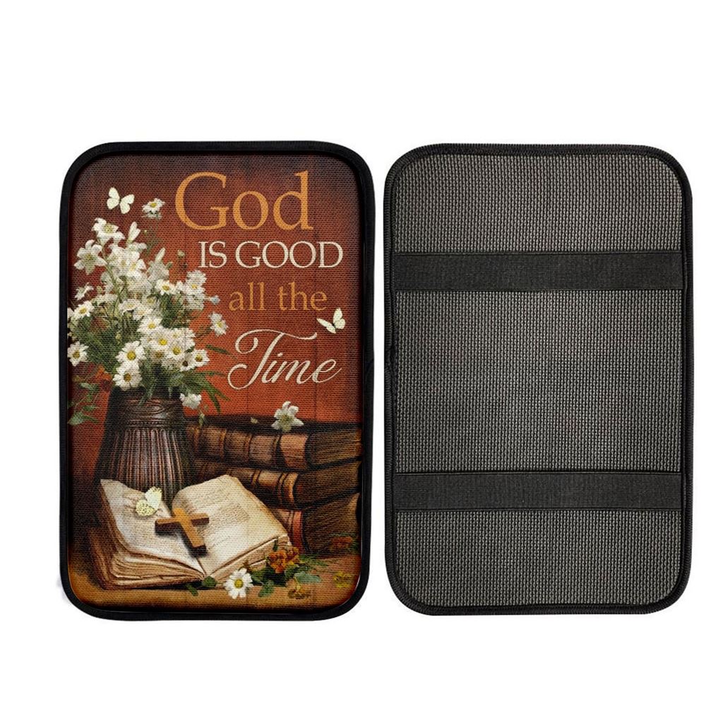 Antique Bible Vintage Painting God Is Good All The Time Car Center Console Cover, Car Armrest Pad, Christian Gift, Armrest Box Mat