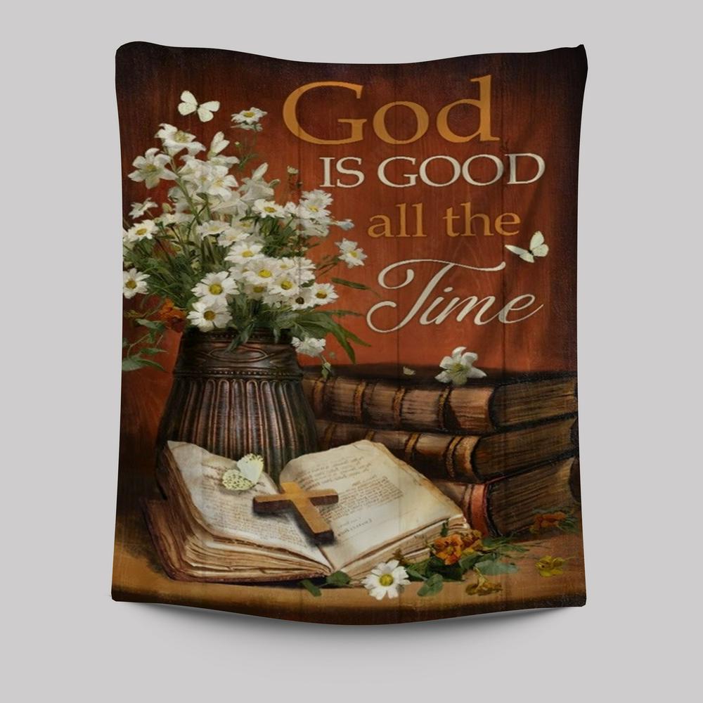Antique Bible Vintage Painting God Is Good All The Time Tapestry