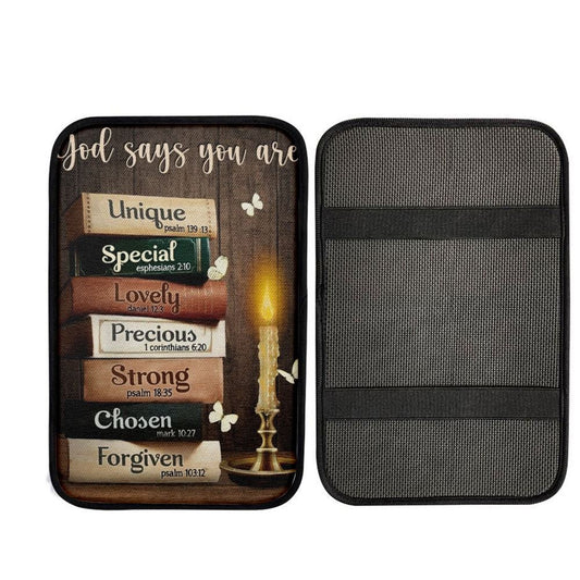 Antique Book Beautiful Night God Says You Are Car Center Console Cover, Car Armrest Pad, Christian Gift, Armrest Box Mat