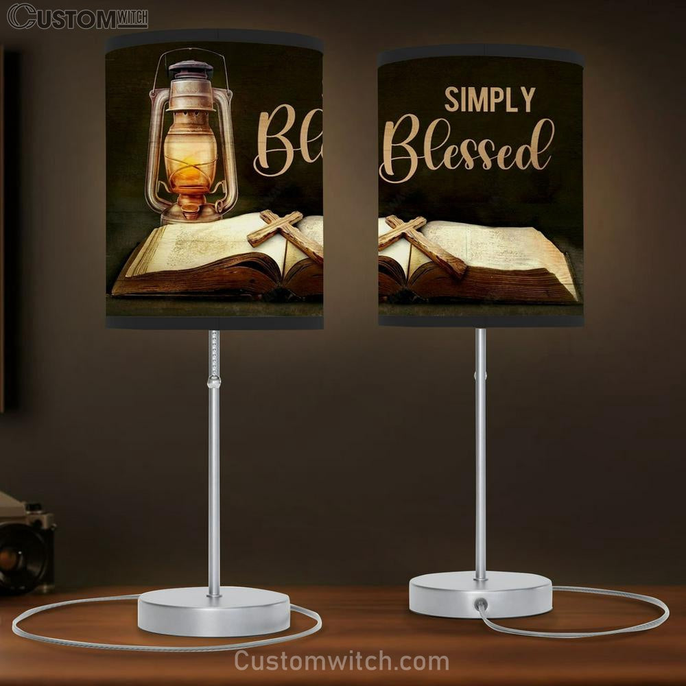 Antique Lantern, Vintage Bible, Cross Drawing, Simply Blessed Table Lamb