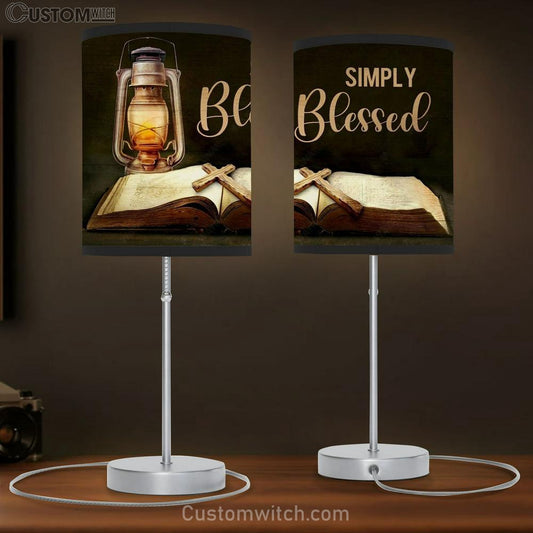 Antique Lantern, Vintage Bible, Cross Drawing, Simply Blessed Table Lamb