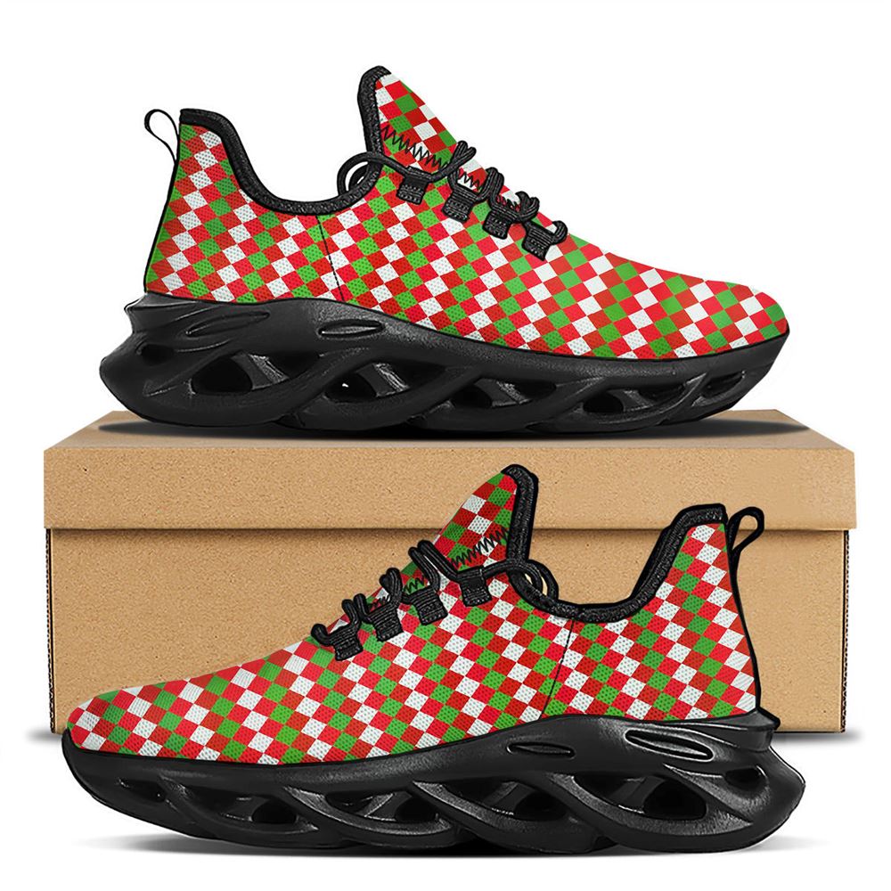 Argyle Christmas Themed Print Pattern Black Max Soul Shoes For Men Women, Best Running Sneaker, Christmas Shoes, Winter Fashion Shoes