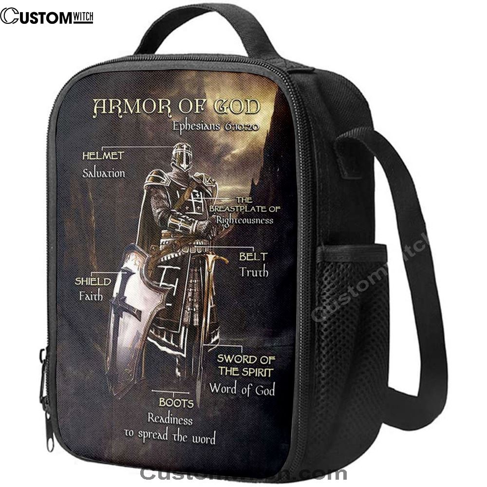 Armor Of God The Knight Of God Warrior Painting, Under The Command Of God Lunch Bag, Christian Lunch Bag For School, Picnic, Religious Lunch Bag