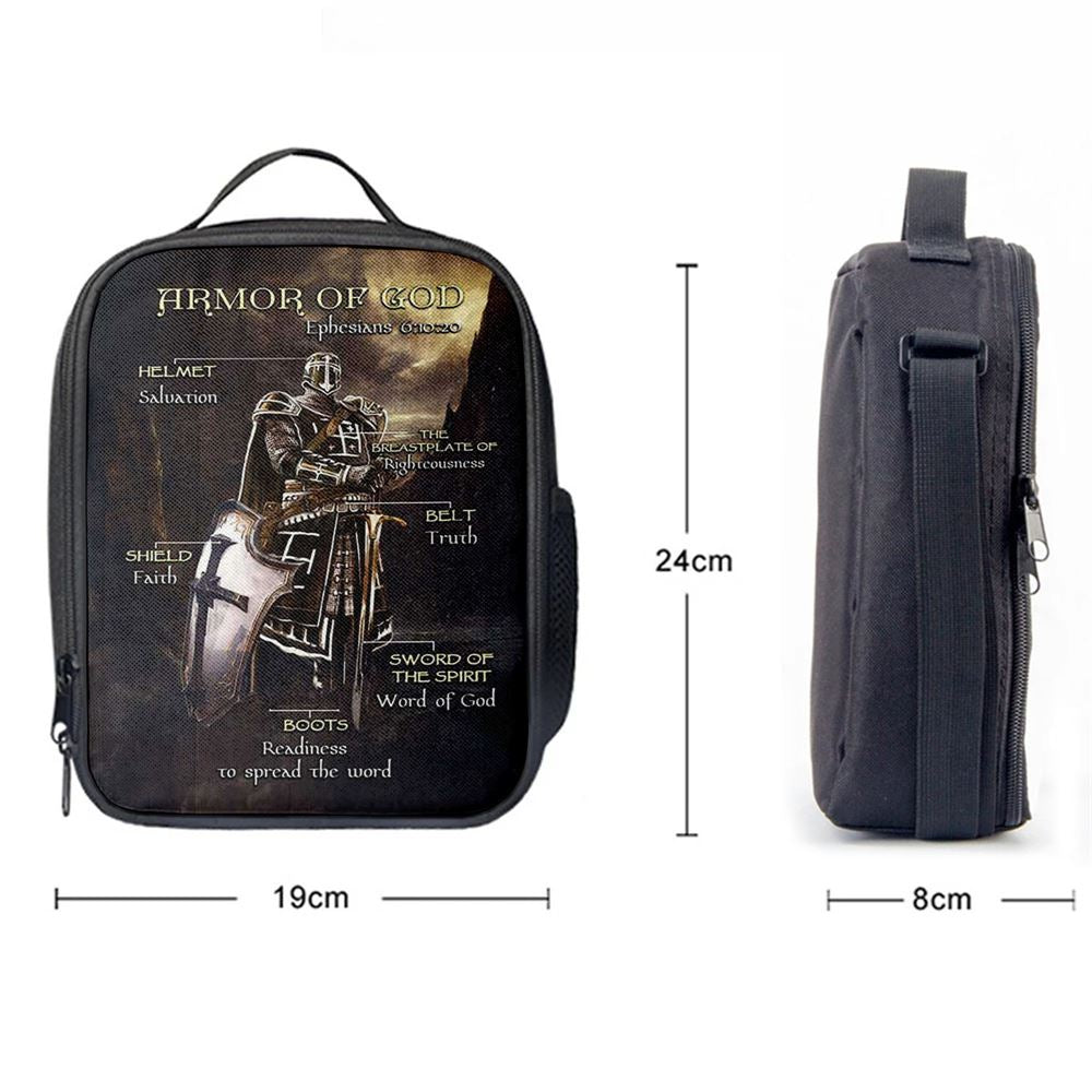 Armor Of God The Knight Of God Warrior Painting, Under The Command Of God Lunch Bag, Christian Lunch Bag For School, Picnic, Religious Lunch Bag