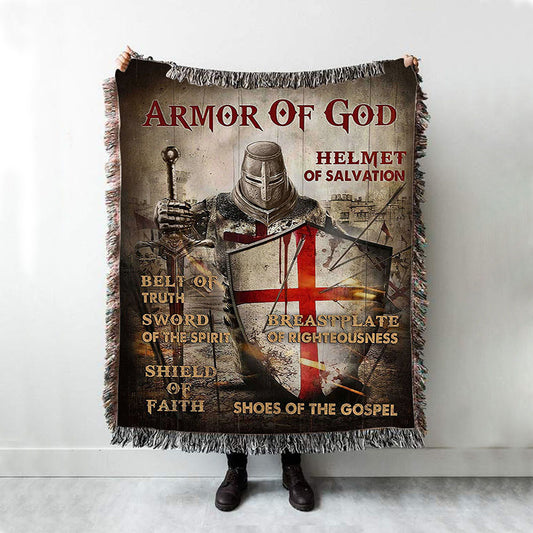 Armor Of God Warrior Woven Blanket Art - Christian Art - Bible Verse Throw Blanket - Religious Home Decor
