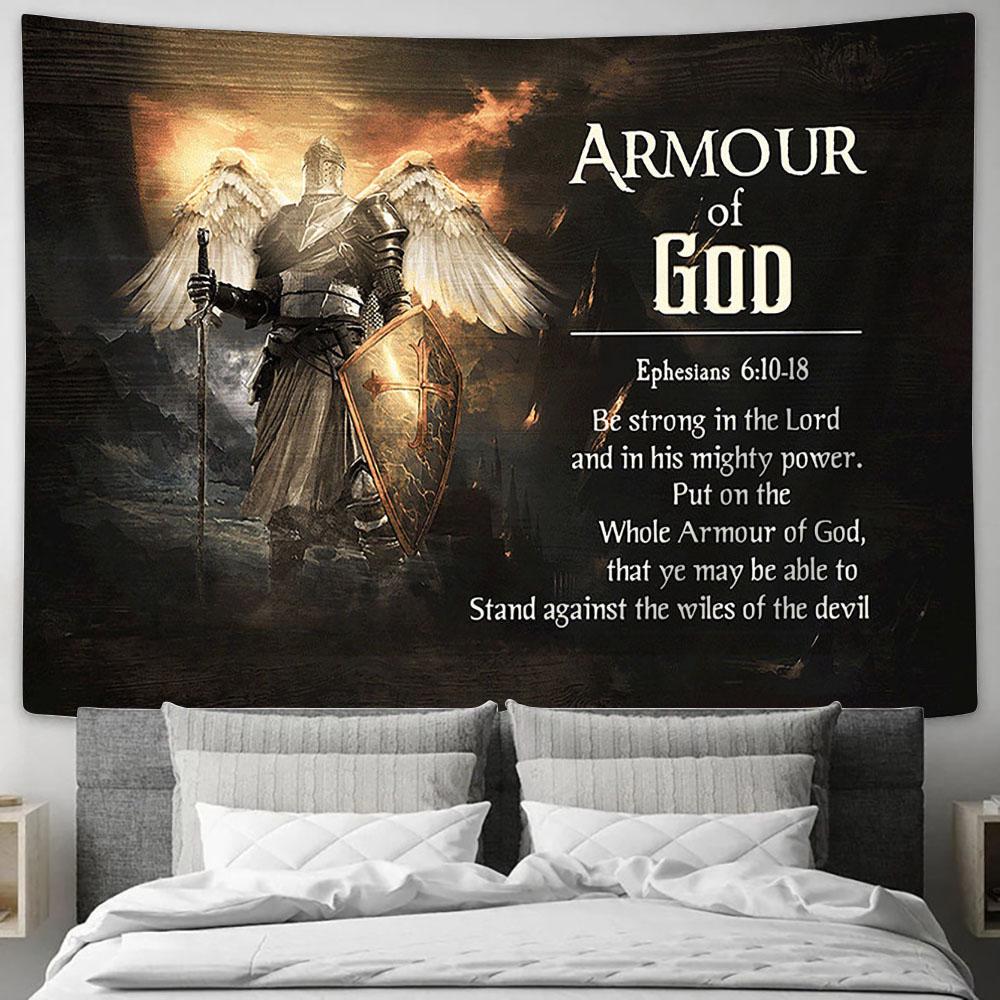 Armour of God The knight with wings Tapestry Wall Art - Bible Verse Tapestry - Religious Tapestry Wall Hanging