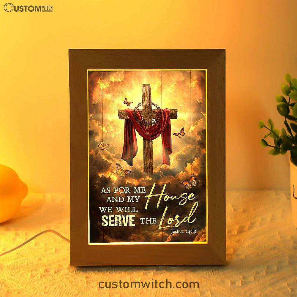 As For Me And My House Big Cross Butterfly Frame Lamp Art - Christian Art - Bible Verse Art - Religious Home Decor
