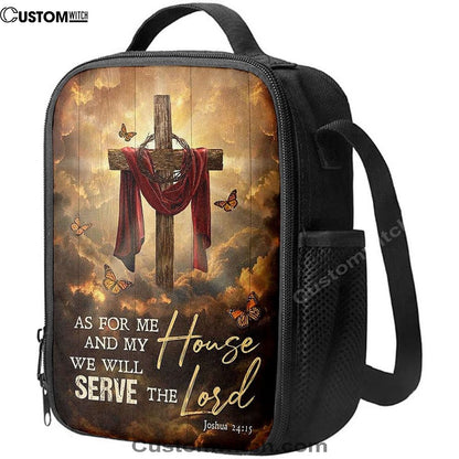 As For Me And My House Big Cross Butterfly Lunch Bag, Christian Lunch Bag For School, Picnic, Religious Lunch Bag