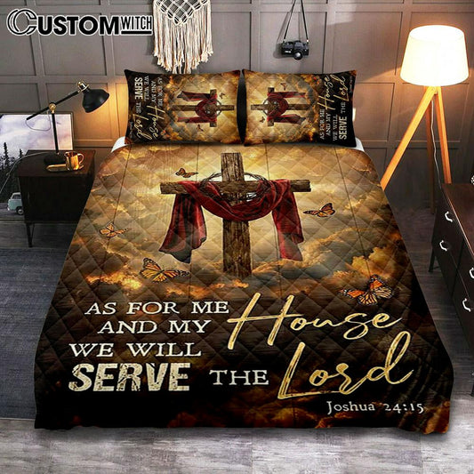 As For Me And My House Big Cross Butterfly Quilt Bedding Set Art - Christian Art - Bible Verse Bedroom - Religious Home Decor