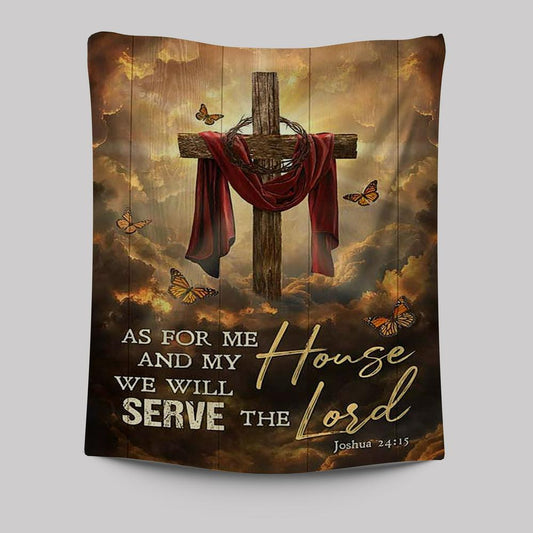 As For Me And My House Big Cross Butterfly Tapestry Art - Christian Art - Bible Verse Wall Art - Religious Home Decor