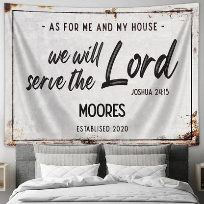 As For Me And My House Personalized Family Name Tapestry Print - Inspirational Tapestry Art - Scripture Wall Art