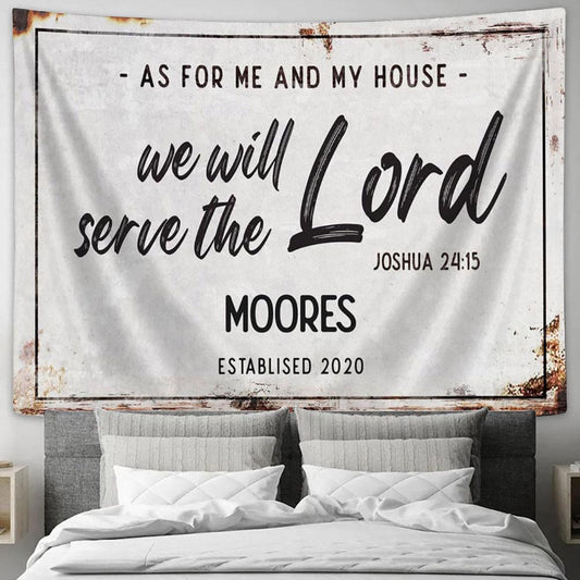 As For Me And My House Personalized Family Name Tapestry Print - Inspirational Tapestry Art - Scripture Wall Art