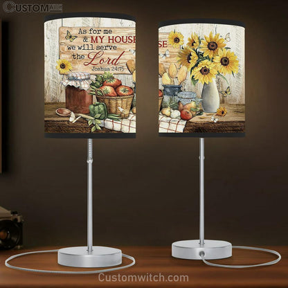 As For Me And My House Sunflower Vintage Kitchen White Butterfly Large Table Lamb - Christian Lamb Gift - Bible Verse Table Lamb Art