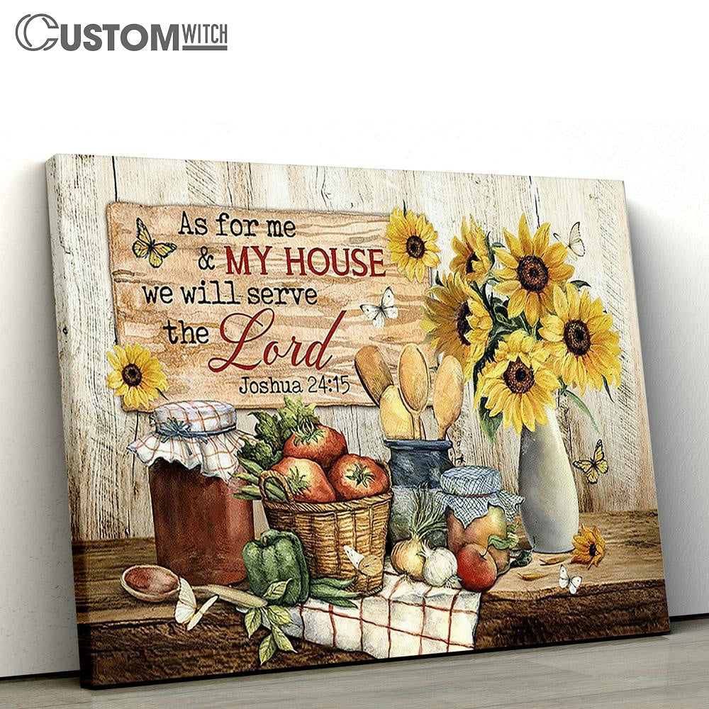 As For Me And My House Sunflower Vintage Kitchen White Butterfly Large Canvas - Christian Wall Art - Bible Verse Canvas Art