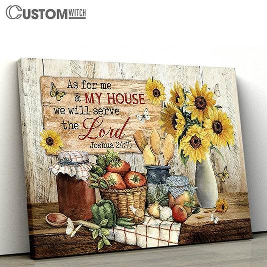 As For Me And My House Sunflower Vintage Kitchen White Butterfly Large Canvas - Christian Wall Art - Bible Verse Canvas Art