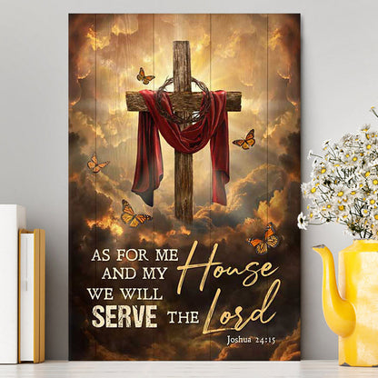 As For Me And My House Sunset Big Cross Monarch Butterfly Canvas Art - Bible Verse Wall Art - Christian Inspirational Wall Decor