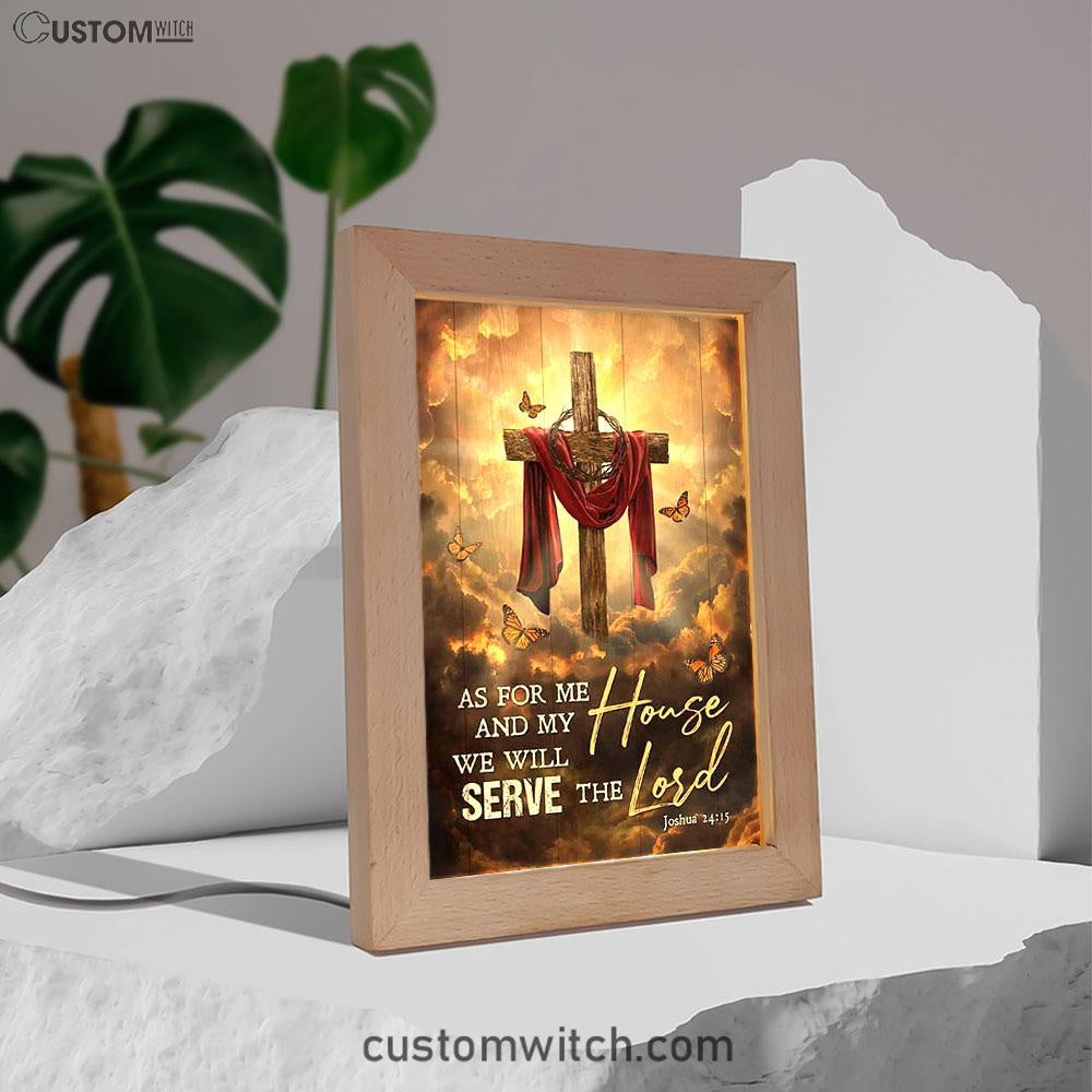 As For Me And My House Sunset Big Cross Monarch Butterfly Frame Lamp Art - Bible Verse Art - Christian Inspirational Decor
