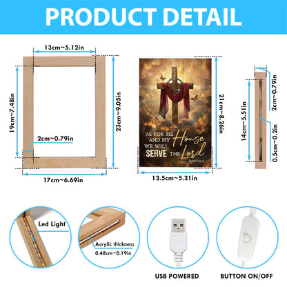 As For Me And My House Sunset Big Cross Monarch Butterfly Frame Lamp Art - Bible Verse Art - Christian Inspirational Decor
