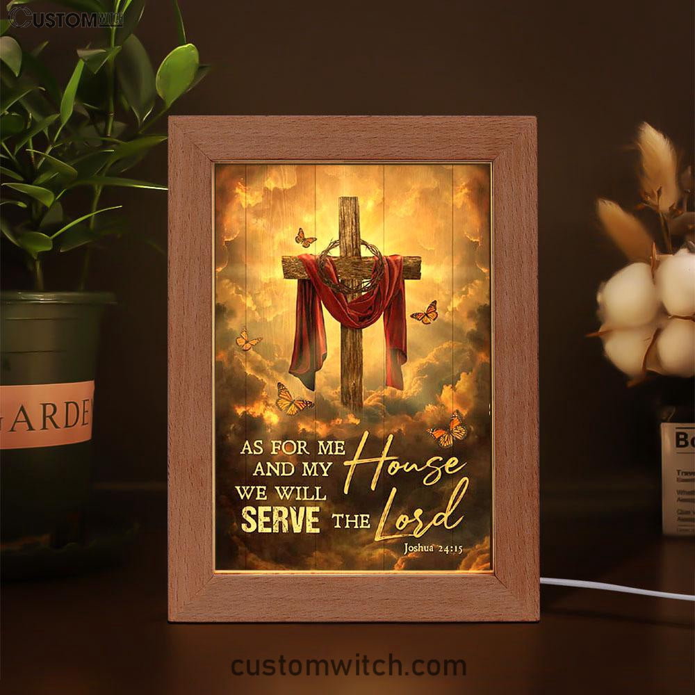 As For Me And My House Sunset Big Cross Monarch Butterfly Frame Lamp Art - Bible Verse Art - Christian Inspirational Decor