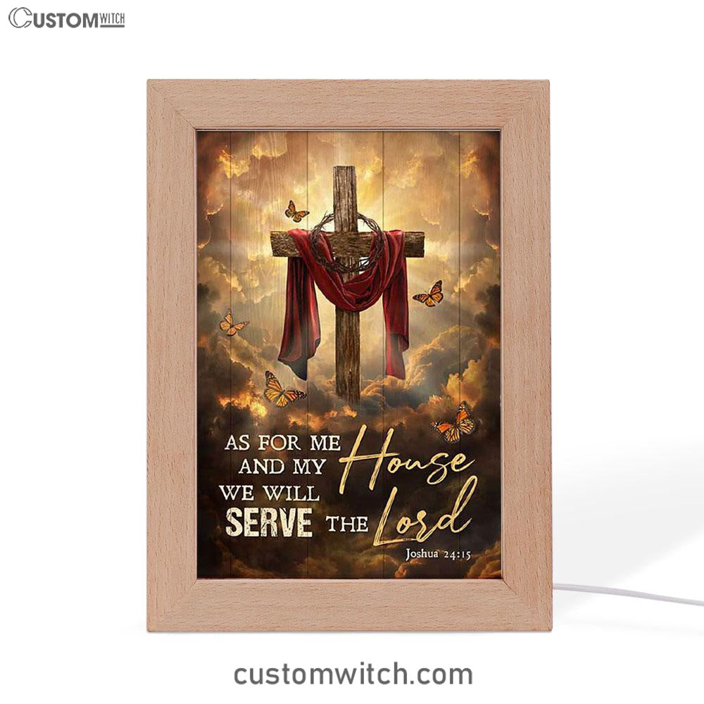 As For Me And My House Sunset Big Cross Monarch Butterfly Frame Lamp Art - Bible Verse Art - Christian Inspirational Decor