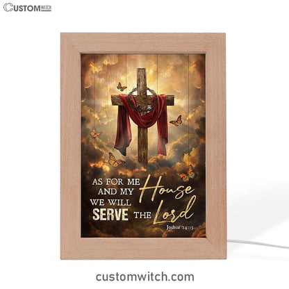 As For Me And My House Sunset Big Cross Monarch Butterfly Frame Lamp Art - Bible Verse Art - Christian Inspirational Decor