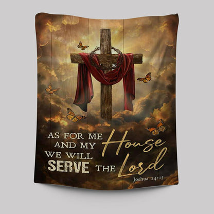 As For Me And My House Sunset Big Cross Monarch Butterfly Tapestry Art - Bible Verse Wall Art - Christian Inspirational Wall Decor