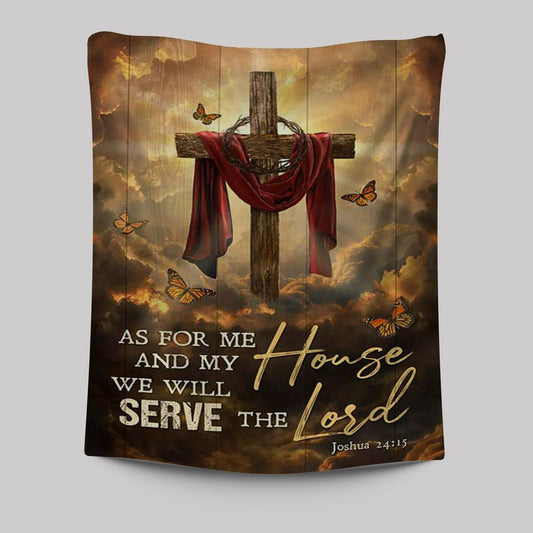 As For Me And My House Sunset Big Cross Monarch Butterfly Tapestry Art - Bible Verse Wall Art - Christian Inspirational Wall Decor