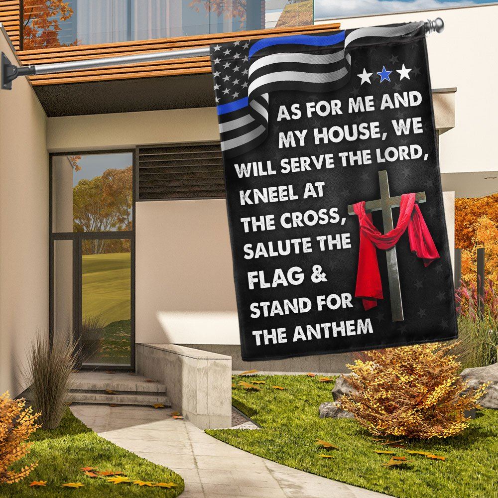 As For Me And My House We Will Serve The Lord Flag, Jesus Cross Thin Blue Line House Flags, Christian Flag, Scripture Flag, Garden Banner