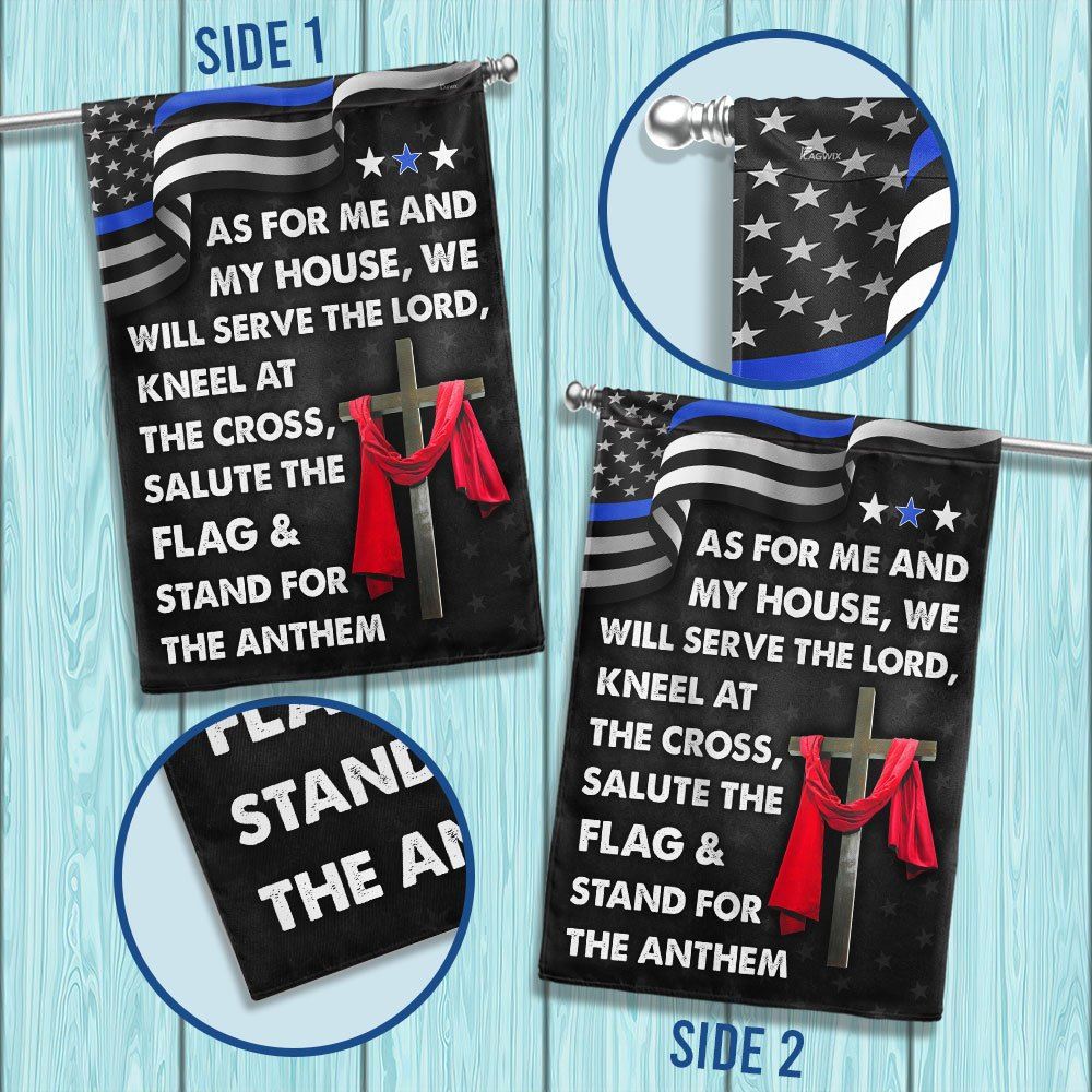 As For Me And My House We Will Serve The Lord Flag, Jesus Cross Thin Blue Line House Flags, Christian Flag, Scripture Flag, Garden Banner
