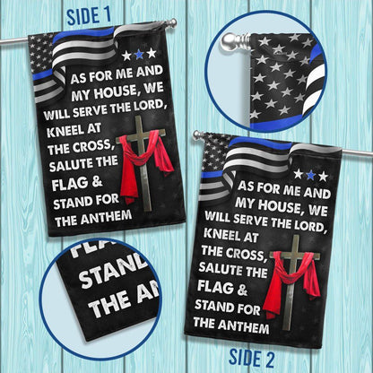 As For Me And My House We Will Serve The Lord Flag, Jesus Cross Thin Blue Line House Flags, Christian Flag, Scripture Flag, Garden Banner