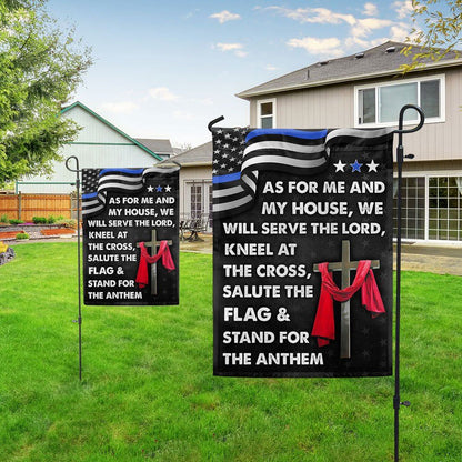 As For Me And My House We Will Serve The Lord Flag, Jesus Cross Thin Blue Line House Flags, Christian Flag, Scripture Flag, Garden Banner