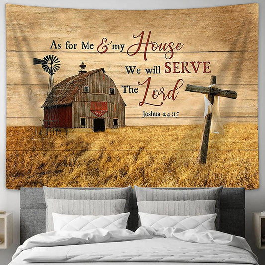 As For Me And My House We Will Serve The Lord The Cross Heaven's Light Tapestry Prints - Religious Tapestry Art