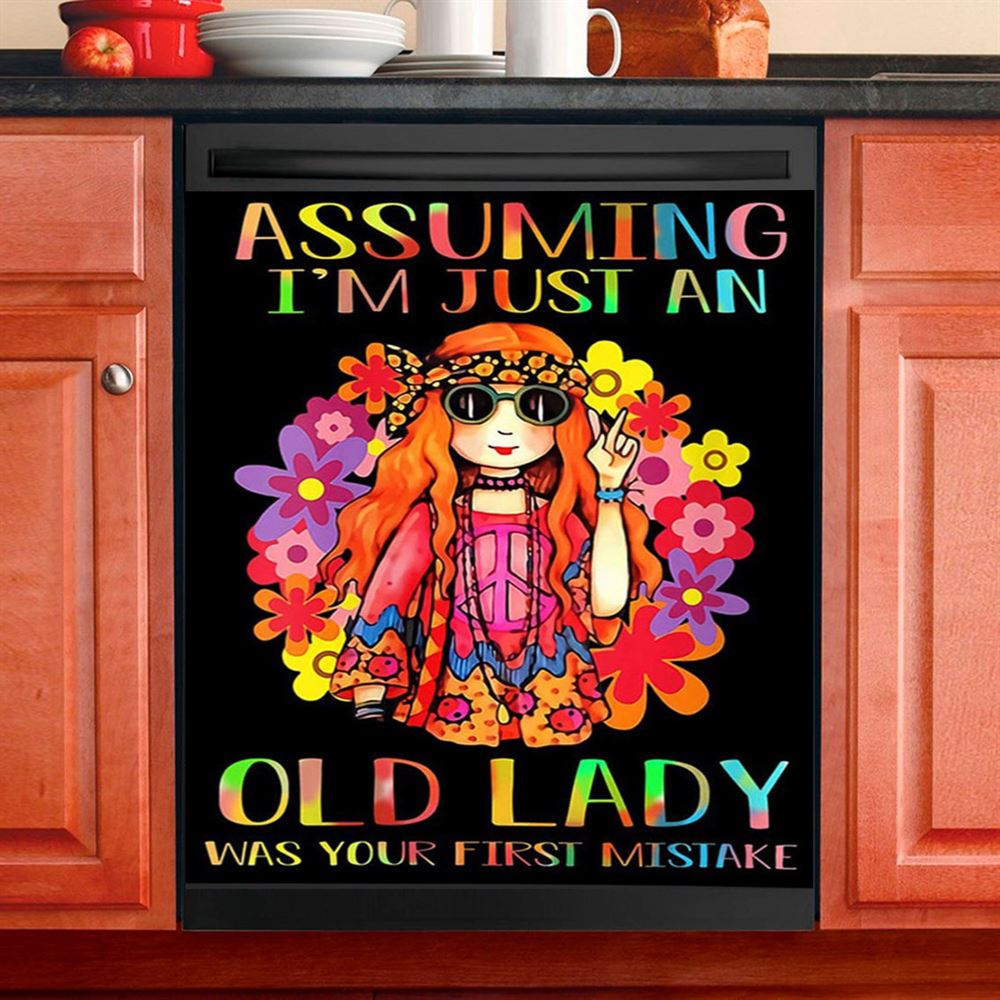 Assuming I'M Just An Old Lady Dishwasher Cover, Hippie Dishwasher Magnet Cover, Pshycadellic Kitchen Decor