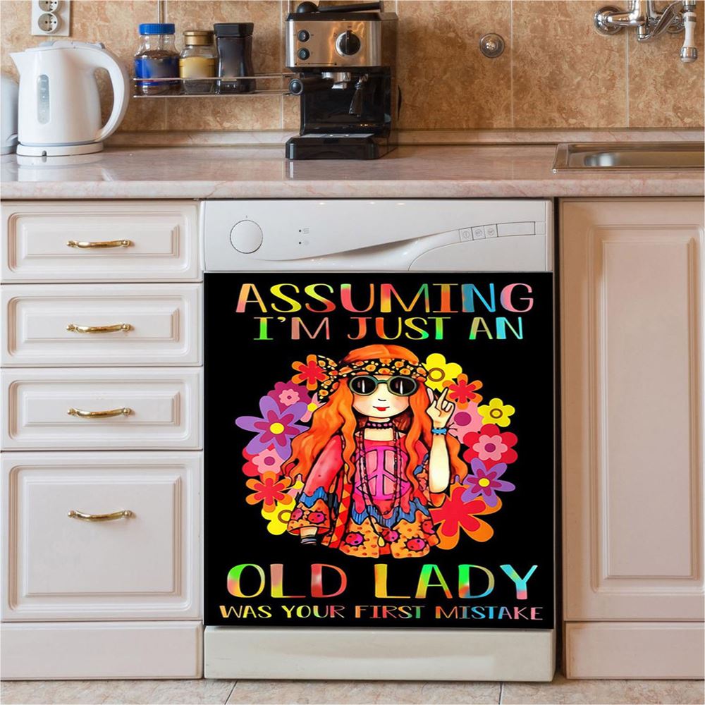 Assuming I'M Just An Old Lady Dishwasher Cover, Hippie Dishwasher Magnet Cover, Pshycadellic Kitchen Decor